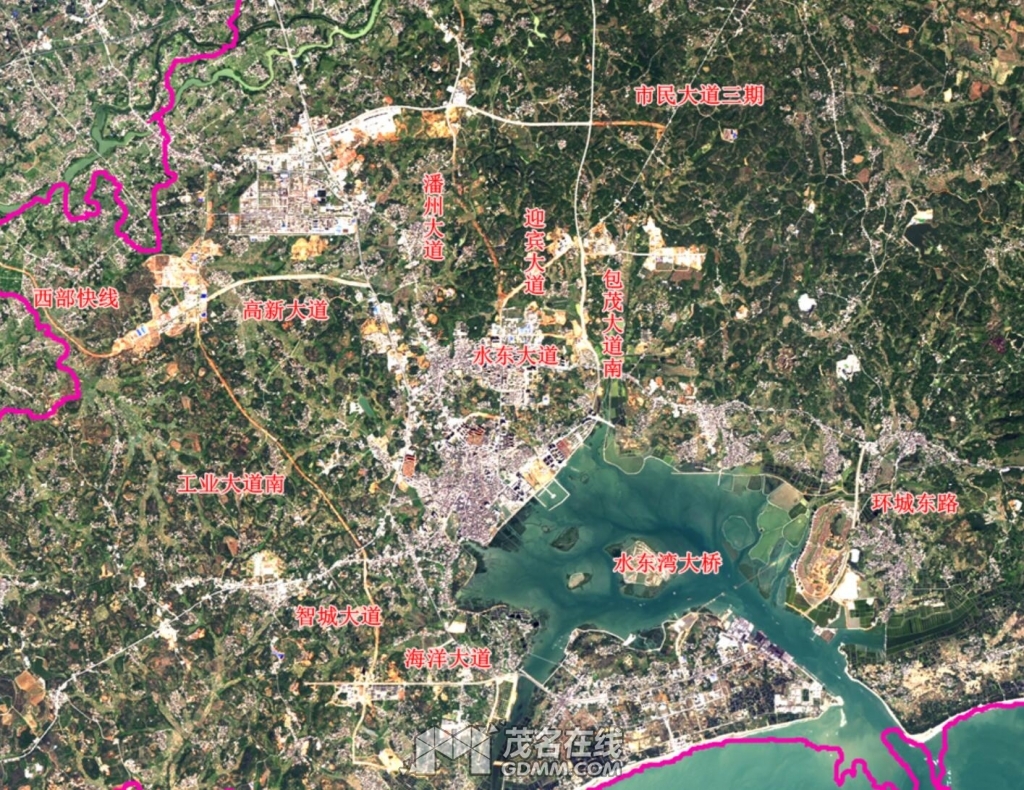今日关注市民大道三期包茂大道水林路潘州大道等近期卫星地图